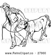 Vector Clip Art of a Retro Man Walking Calf by Prawny Vintage