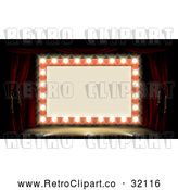 Vector Clip Art of a Retro Marquee Theater Sign Lit up with Bulbs and Stage Lights by AtStockIllustration