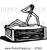 Vector Clip Art of a Retro Match Stick Character on a Box by Prawny Vintage