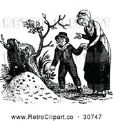 Vector Clip Art of a Retro Mother and Son by a Tree Stump by Prawny Vintage