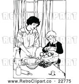 Vector Clip Art of a Retro Mother Cooking with Her Son by Prawny Vintage