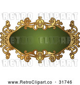 Vector Clip Art of a Retro Ornate Green and Gold Frame with Blank Space by AtStockIllustration
