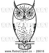 Vector Clip Art of a Retro Owl Perched and Waiting by Prawny Vintage