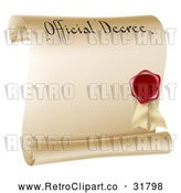 Vector Clip Art of a Retro Paper Scroll Official Decree and Red Wax Seal with Copyspace by AtStockIllustration