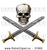 Vector Clip Art of a Retro Pirate Skull Above Crossed Swords by AtStockIllustration