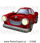 Vector Clip Art of a Retro Red Car with Lights on by AtStockIllustration