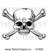 Vector Clip Art of a Retro Skull and Crossbones in Black Lineart by AtStockIllustration