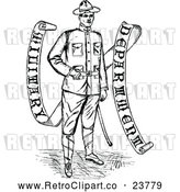 Vector Clip Art of a Retro Soldier Beside Banner by Prawny Vintage