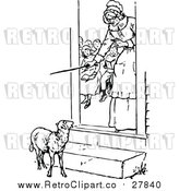 Vector Clip Art of a Retro Teacher Looking at a Lamb from Her Classroom by Prawny Vintage