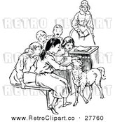 Vector Clip Art of a Retro Teacher with Students and a Lamb by Prawny Vintage