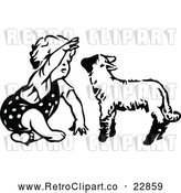 Vector Clip Art of a Retro Toddler Girl Playing with a Lamb by Prawny Vintage