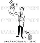 Vector Clip Art of a Retro Traveling Businessman Waving Goodbye with His Hat by Prawny Vintage