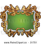 Vector Clip Art of a Retro White, Green and Gold Frame by AtStockIllustration