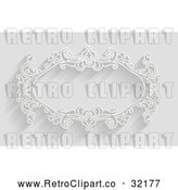 Vector Clip Art of a Retro White Ornate Floral Frame in Black and White by AtStockIllustration