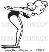 Vector Clip Art of a Retro Woman Jumping from a Diving Board by BestVector