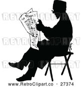 Vector Clip Art of a Silhouetted Retro Man Reading the Newspaper by Prawny Vintage