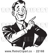 Vector Clip Art of a Smiling Retro Businessman Pointing Finger up by BestVector