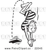 Vector Clip Art of a Smiling Retro Man Diving from Board with Eyes Closed by BestVector