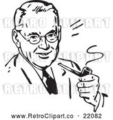 Vector Clip Art of a Smiling Retro Man Smoking a Pipe by BestVector