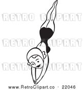 Vector Clip Art of a Smiling Retro Woman Diving Towards Water by BestVector