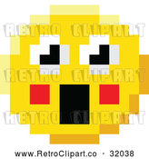 Vector Clip Art of a Surprised Retro 8-Bit Emoji Smiley Face Froze with Shocking Expression by AtStockIllustration