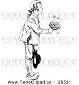 Vector Clip Art of a Thoughtful Retro Boy Giving Flowers by Prawny Vintage