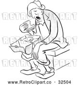 Vector Clip Art of a Tired Retro Man Eating Sandwich for Lunch by Picsburg