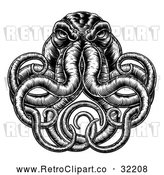 Vector Clip Art of an Angry Black Retro Octopus by AtStockIllustration