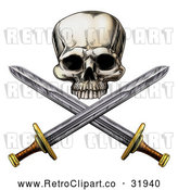 Vector Clip Art of an Intimidating Retro Pirate Skull and Cross Swords by AtStockIllustration
