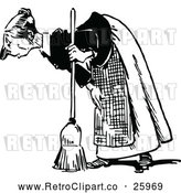 Vector Clip Art of an Old Retro Maid Bending over with a Broom by Prawny Vintage
