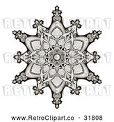 Vector Clip Art of an Ornate Retro Black and White Arabic Middle Eastern Floral Motif Snowflake Pattern by AtStockIllustration
