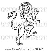 Vector Clip Art of an Unstoppable Retro Rampant Lion in Black Lineart by AtStockIllustration