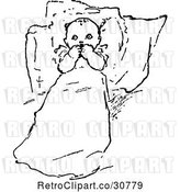 Vector Clip Art of Baby Resting Against Pillows by Prawny Vintage