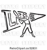 Vector Clip Art of Baseball Player Batting over a Pennant Flag by Picsburg