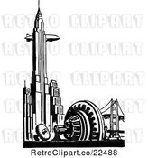 Vector Clip Art of Blimp and Chrysler Building in New York City by BestVector