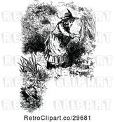Vector Clip Art of Border of Girl Picking Flowers by Prawny Vintage