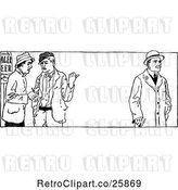 Vector Clip Art of Border of Men Talking About Another by Prawny Vintage