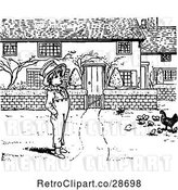 Vector Clip Art of Boy and Chickens in a Yard by Prawny Vintage