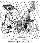 Vector Clip Art of Boy and Girl in the Rain by Prawny Vintage