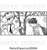 Vector Clip Art of Boy and Girl Under a Tree by Prawny Vintage