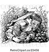 Vector Clip Art of Boy and Girl with Their Dog in the Bushes by Prawny Vintage