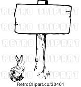 Vector Clip Art of Bunny Under a Sign by Prawny Vintage