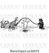 Vector Clip Art of Cats Playing Jump Rope with a Dead Rats Tail by Prawny Vintage