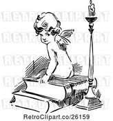 Vector Clip Art of Cherub Sitting on Books by a Candle by Prawny Vintage
