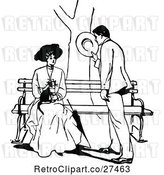 Vector Clip Art of Courting Couple with a Cat at a Bench by Prawny Vintage