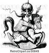 Vector Clip Art of Crazy King Riding a Rocking Horse by Prawny Vintage