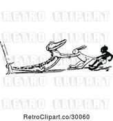 Vector Clip Art of Crocodile Tugging Against a Rabbit and Boy by Prawny Vintage