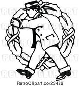 Vector Clip Art of Delivery Guy Carrying a Large Christmas Wreath by Prawny Vintage
