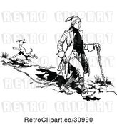 Vector Clip Art of Dog Following a Guy by Prawny Vintage
