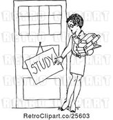 Vector Clip Art of Female Teacher with a Study Sign by Prawny Vintage